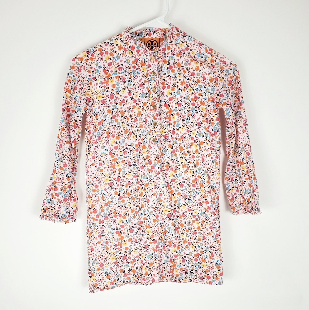 Tory Burch Red Women's Size L Floral Long 3/4 Slee